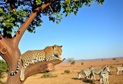 Leopard in der Serengeti: Ruhepause auf einem Akazienbaum in der Savanne