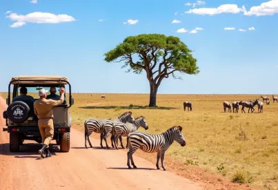 Beobachtung von Zebras und Gnus in der Serengeti-Savanne