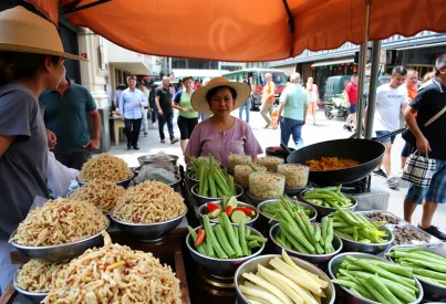 Straßenmarkt in Bangkok: Vielfalt frisch zubereiteter thailändischer Speisen