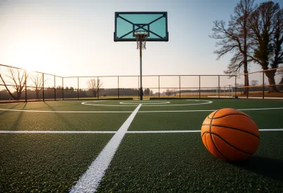 Stille Morgenstimmung auf einem unbespielten Basketballfeld