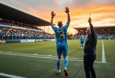 Fußballspieler feiert Torerfolg während eines Abendspiels im Regen
