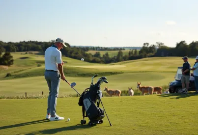 Golfer auf schottischem Fairway: Präziser Abschlag und beeindruckte Zuschauer