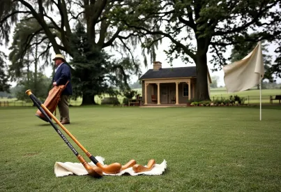 Historischer Golfplatz der 1920er Jahre mit Hickory-Schlägern und traditionellem Caddie im Fokus