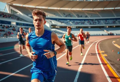 Sprintwettbewerb im Leichtathletikstadion: Athleten in voller Aktion