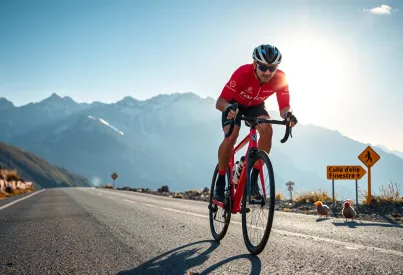 Rennradfahrer auf der Passstraße Colle delle Finestre in den italienischen Alpen