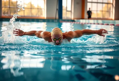 Athlet beim Schmetterlingsschwimmen: Konzentration und Technik im Schwimmbecken