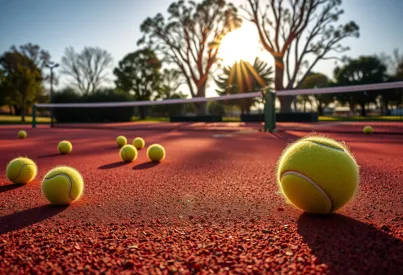 Tennisplatz in Melbourne: Verlassene Bälle und sanfte Abendstimmung