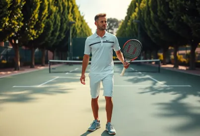 Professioneller Tennisspieler beim Aufschlag auf einem Hartplatz