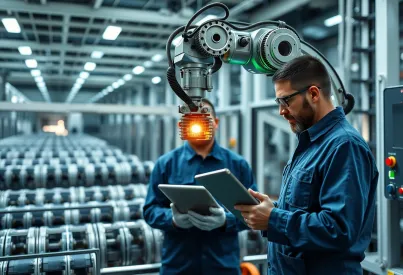 Industrieroboter und Effizienzüberwachung in moderner Produktionsanlage in Japan