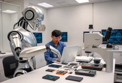 Programmierung eines humanoiden Roboters zur präzisen Montage von Smartphone-Komponenten in einem Tokioer Laborumfeld