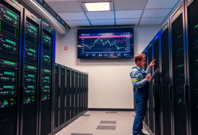 Serverraum im Rechenzentrum Frankfurt 2023: Effiziente Technologie und Echtzeit-Datenüberwachung