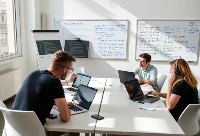 Diskussion über Softwareentwicklung und Open-Source-Updates in konzentrierter Arbeitsumgebung