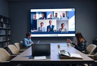 Virtueller Seminarraum mit Fokus auf Echtzeit-Webinar und digitaler Technologie