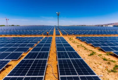 Solarfeld in Andalusien: Techniker warten Kollektoren und Sensoren zur Sonneneinstrahlungsmessung