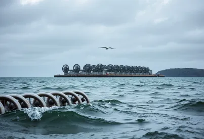 Wellenenergieanlage an der Küste von Cornwall: Umwandlung von Meeresbewegungen in elektrische Energie