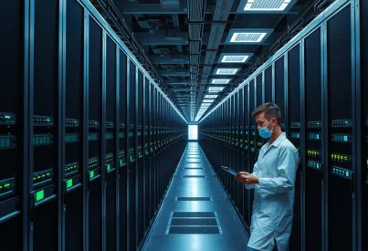 Serverfarm in modernem Rechenzentrum in Tokio: Präzision und Effizienz inmitten der Technologie