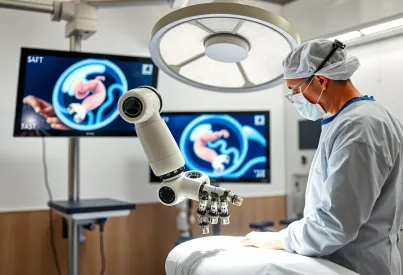 Einsatz eines chirurgischen Roboterarms in einem modernen OP-Saal in Tokio