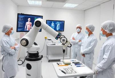 Einsatz eines hochmodernen OP-Roboters in einem Berliner Labor im Jahr 2023: Präzise Simulation an anatomischem Modell