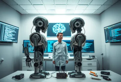 Synchronisierte humanoide Roboter und neuronale Netzwerksimulation in einem Laborumfeld