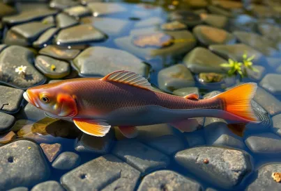 Bachsaibling in klarem Gebirgsbach in Nordamerika: Detailreiche Aufnahme der Fischtextur und Umgebung
