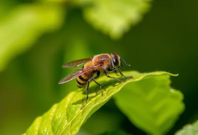 Wespe auf Blatt: Detailaufnahme in einem Münchner Garten im Spätsommer