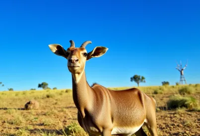 Känguru in der australischen Outback-Landschaft bei klarem Himmel und Sonnenuntergang