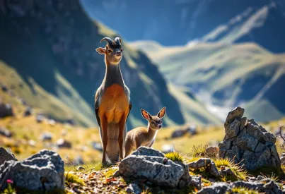 Pyrenäensteinböcke auf einer Lichtung in den Pyrenäen: Eine Beobachtung der Tiere und ihrer Umgebung.