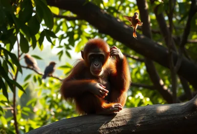 Orang-Utan-Weibchen im dichten Dschungel von Borneo: Eine Momentaufnahme der natürlichen Umgebung
