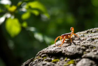 Beobachtung eines Pseudoskorpions auf einem moosbedeckten Felsen im bayerischen Wald